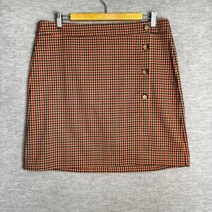 Loft Skirt Womens Size 12 Brown Plaid Lined Side Button Academia Fall Autumn